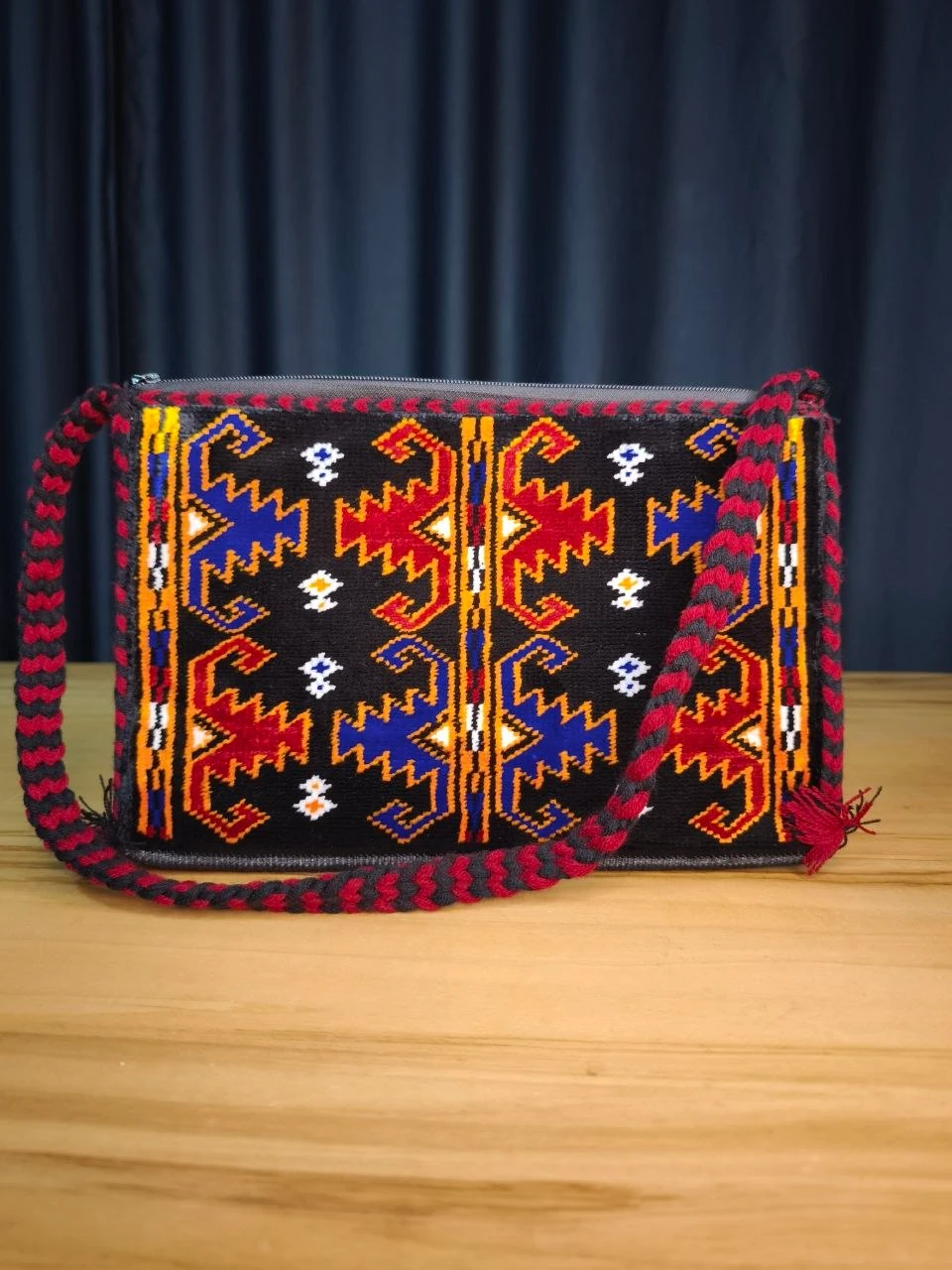 İpek Dokuma Türkmen Çitme Motifli Etnik Omuz Çantası