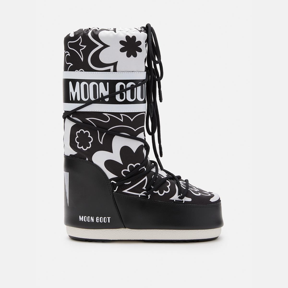 Kadın  80D1402940-NA02 Moon Boot Icon Flower Black-White