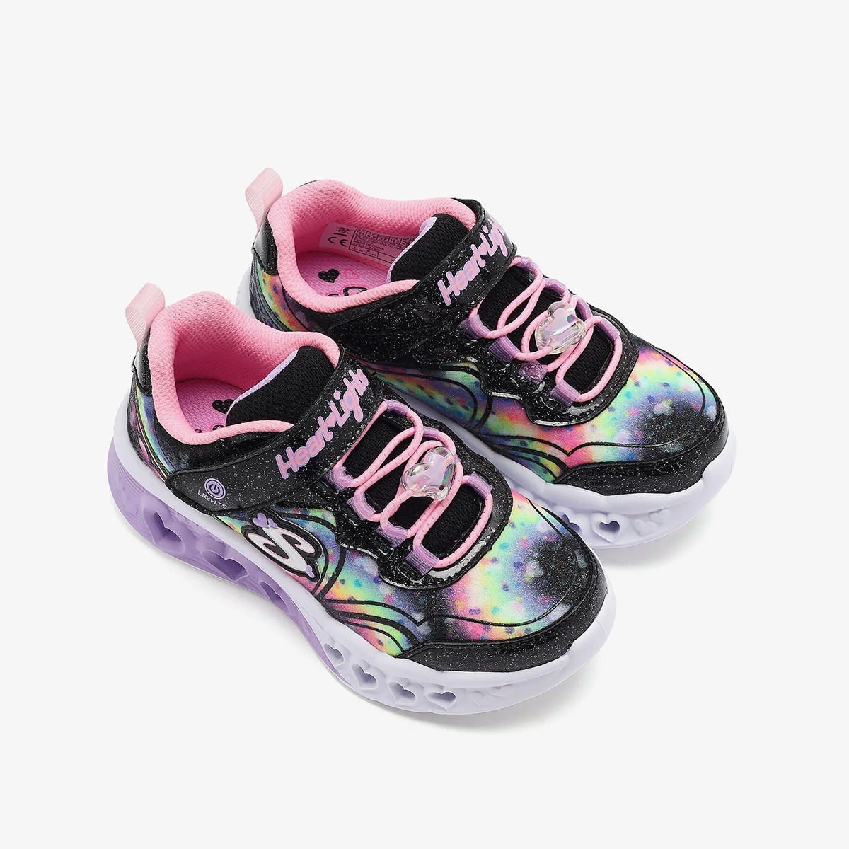 303253L BKPK Skechers FLUTTER HEART LIGHTS-GROOVY SWIRL Black/Pink/White