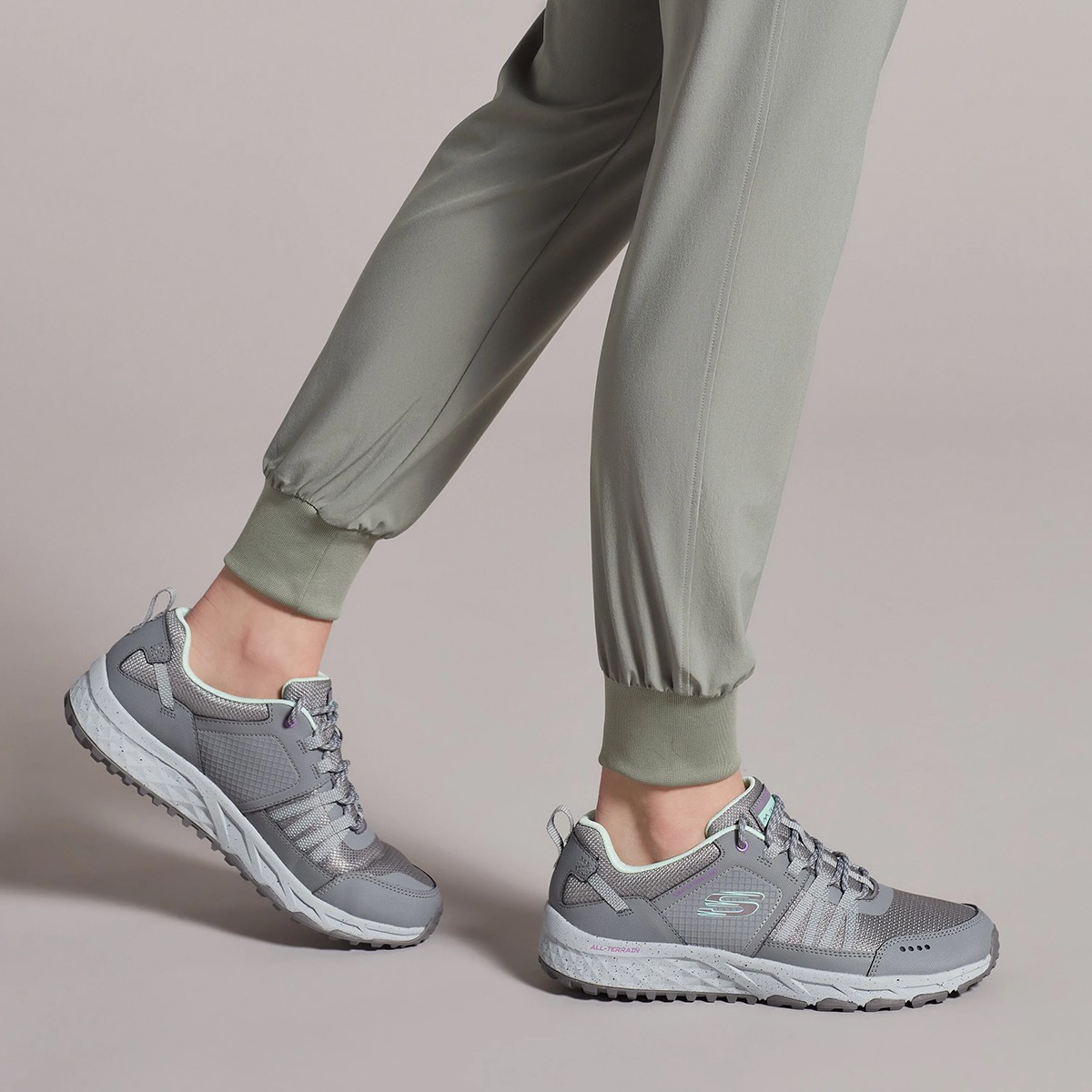 180061 GYAQ Skechers ESCAPE PLAN Gray Aqua Trim Textile/Synthetic