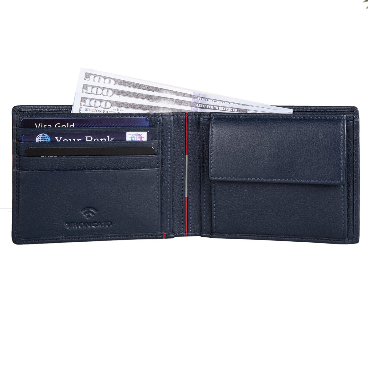 41263323 Roncato Boston Small Horizontal Wallet With Coins Pocket Navy Blue