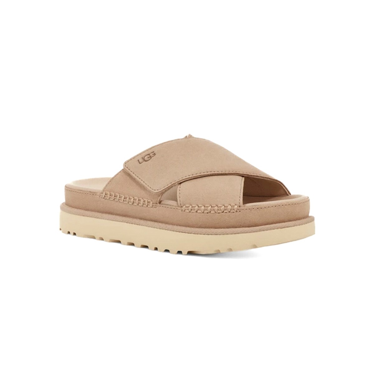 1137910 UGG W GOLDENSTAR CROSS SLIDE DRIFTWOOD