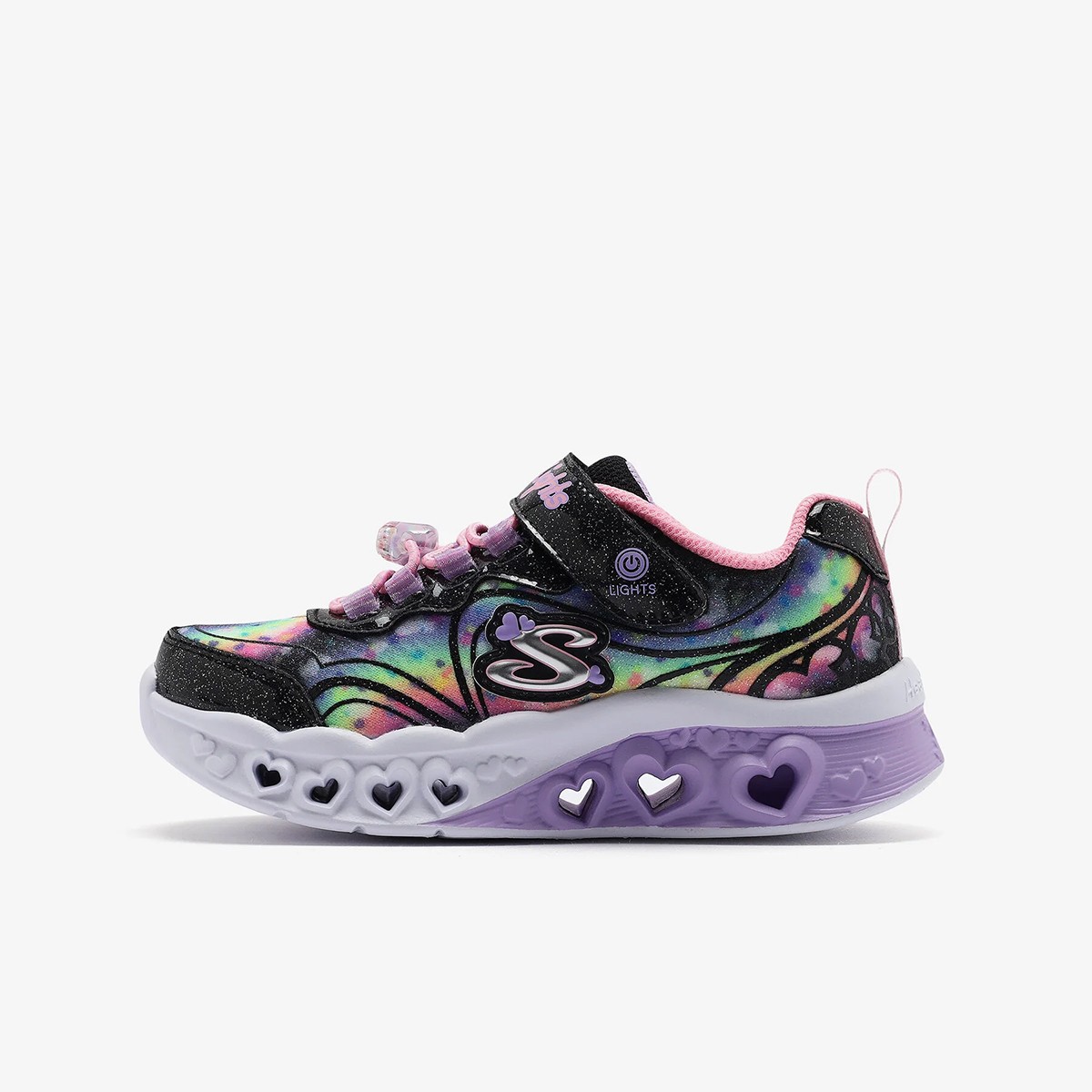 303253L BKPK Skechers FLUTTER HEART LIGHTS-GROOVY SWIRL Black/Pink/White