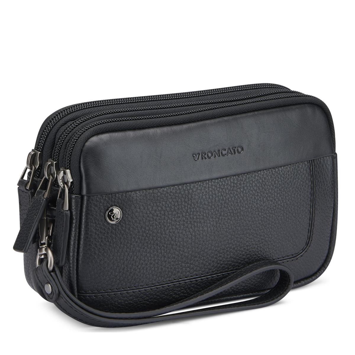 Erkek El Çantası 41242301 Roncato Alaska Pouch 3 Compartments 21X12X7 Black