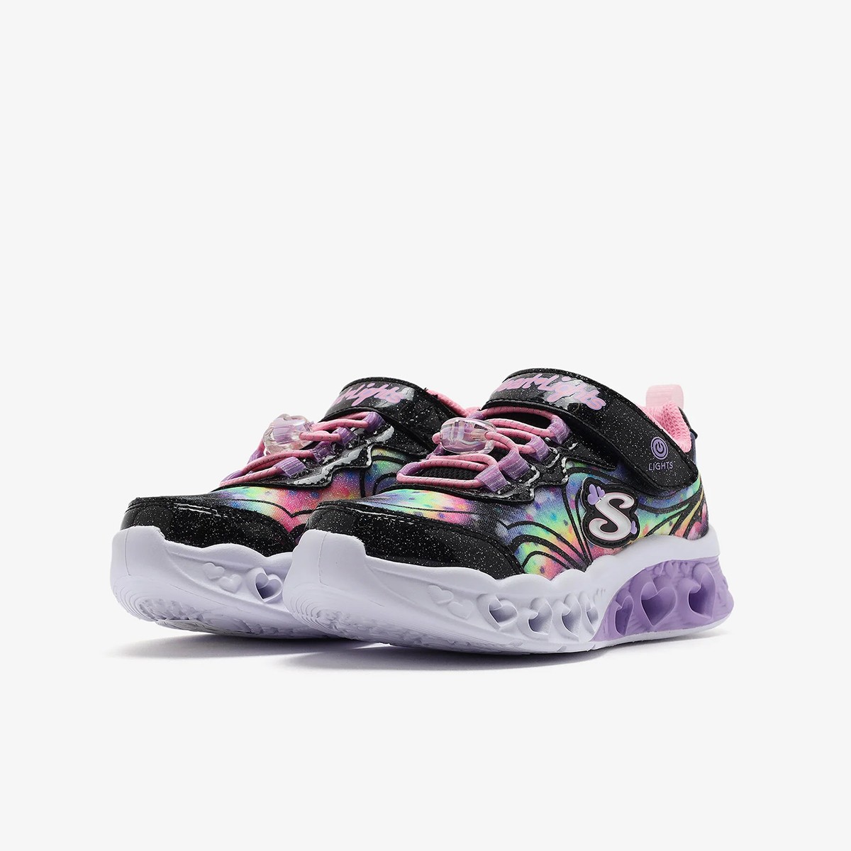 303253L BKPK Skechers FLUTTER HEART LIGHTS-GROOVY SWIRL Black/Pink/White