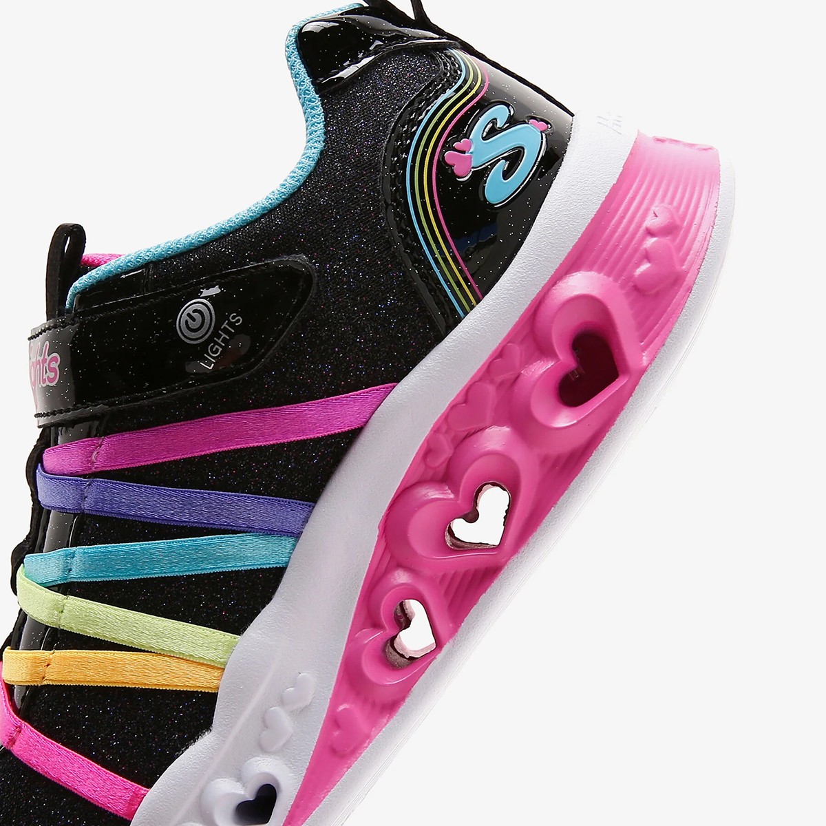 303252L BKMT Skechers FLUTTER HEART LIGHTS-RAINBOW BESTIE Black/Multi