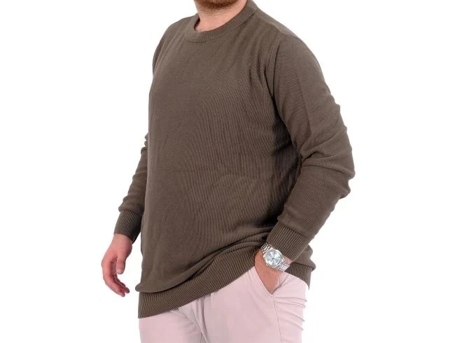 Büyük Beden Erkek Bisiklet Yaka Triko Kazak 24208 Haki