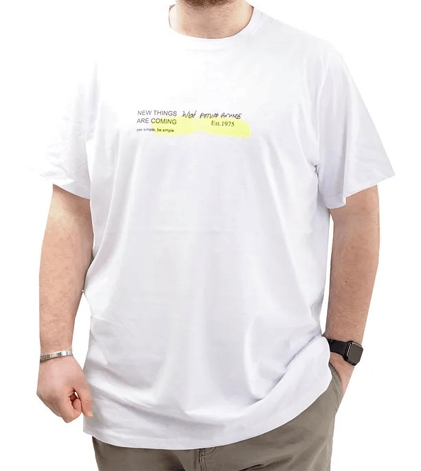 Battal Beden Baskılı Erkek T-Shirt Bisiklet Yaka SIMPLICITY U24047 Beyaz