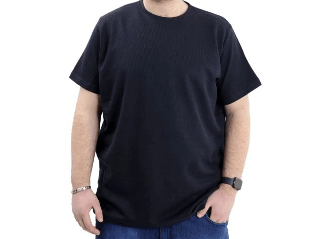 Büyük Beden Erkek T-shirt Bisiklet Yaka WAFFLE 20033 Lacivert