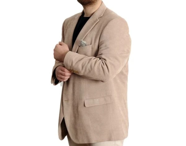 Büyük Beden Erkek Ceket Mono Yaka Blazer 23026 Bej