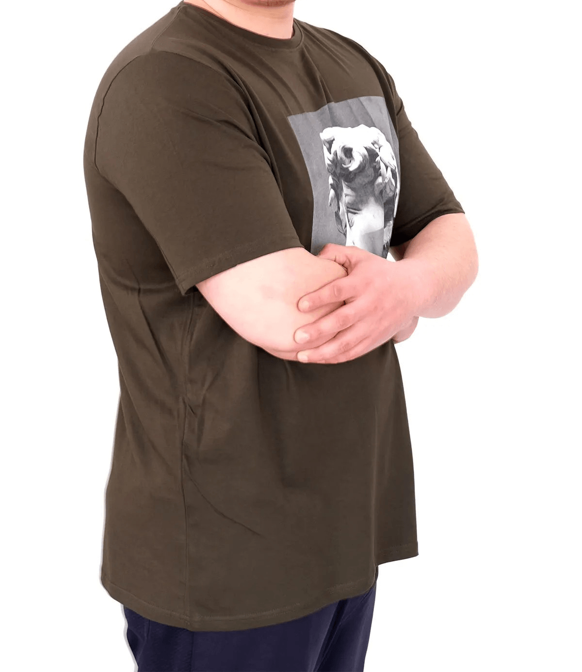 Büyük Beden Erkek T-Shirt Bisiklet Yaka STATUE 25027 Haki