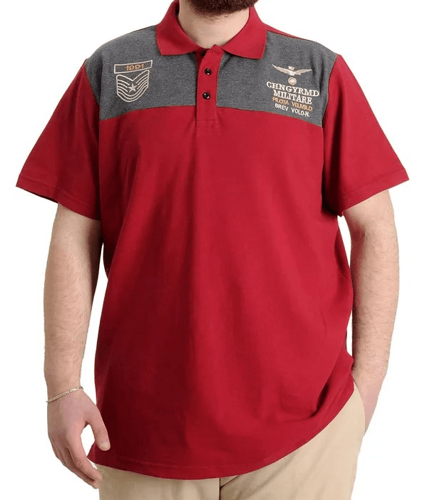 Büyük Beden Erkek T-shirt Polo MILITARE 23327 Bordo