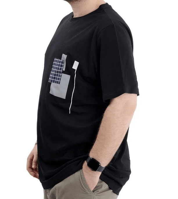 Büyük Beden Erkek Bisiklet Yaka T-Shirt Baskılı GARNILI U24045 Siyah