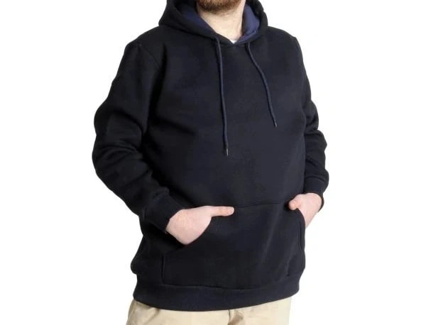 Erkek Sweatshirt Kapşon Pocket Basic C20562 Lacivert