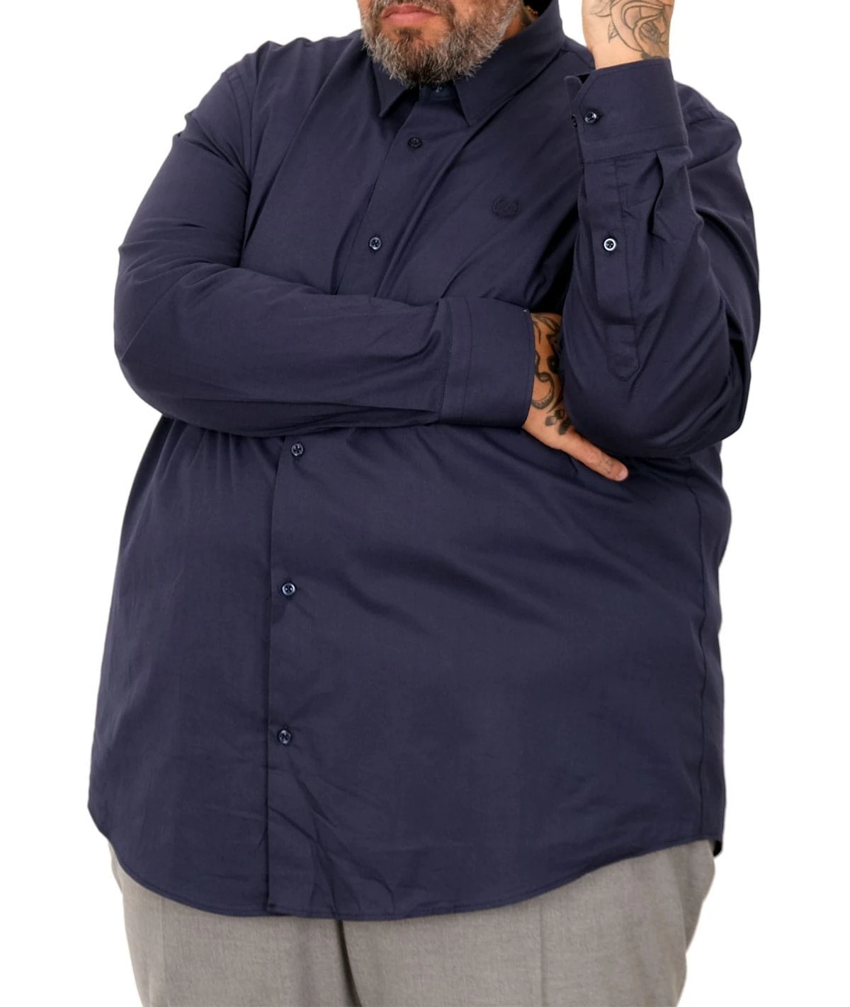 Büyük Beden Erkek Klasik Gömlek Likralı 20351 Lacivert