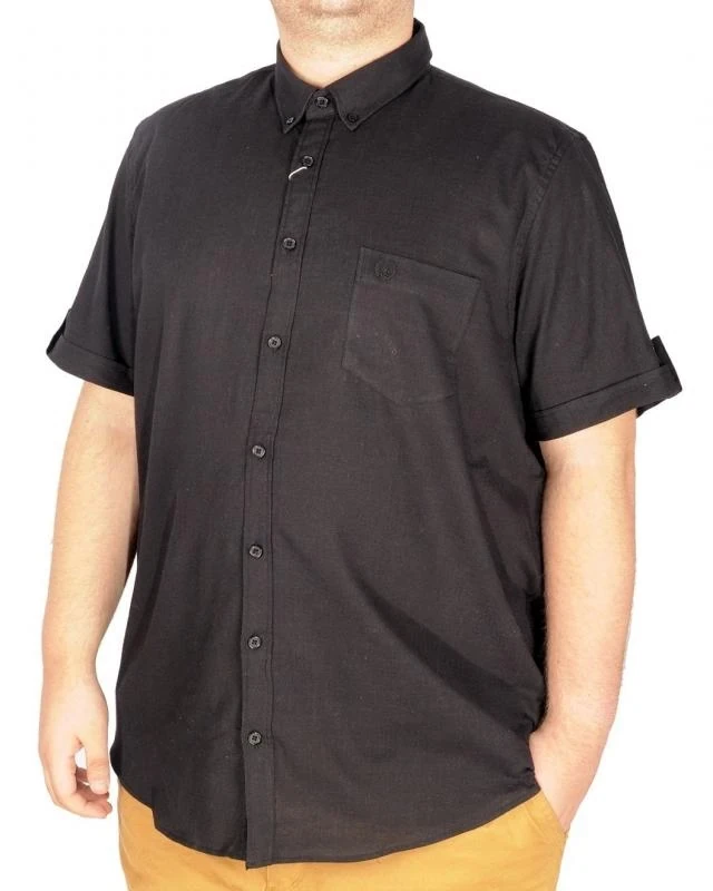 Büyük Beden Keten Likralı Gömlek Cepli 20389 Siyah