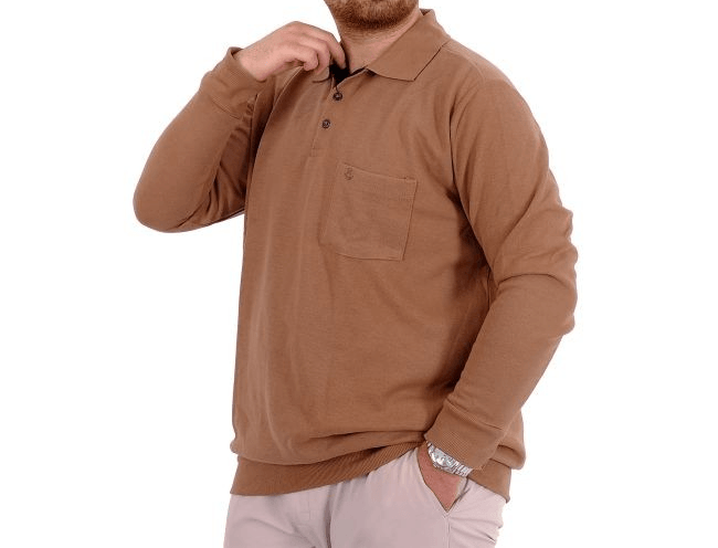 Büyük Beden Erkek Sweat Polo Selanik Basic 20441 Sütlü Kahve