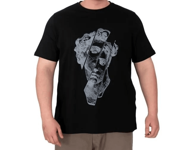 Büyük Beden Erkek T-Shirt Bisiklet Yaka Statue 25004 Siyah
