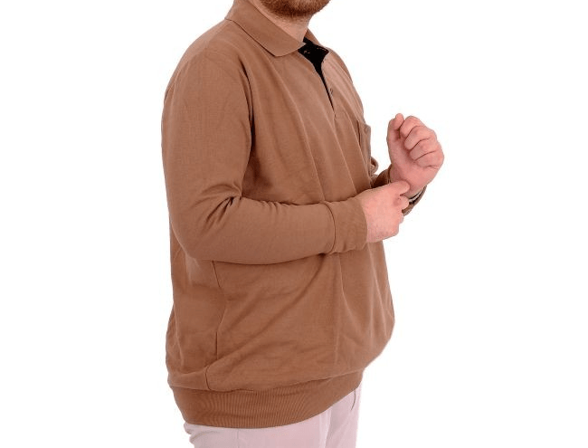 Büyük Beden Erkek Sweat Polo Selanik Basic 20441 Sütlü Kahve