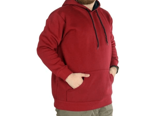 Erkek Sweatshirt Kapşonlu Kanguru Pocket Basic 20562 Bordo