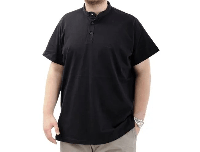 Büyük Beden Erkek Tişört Düğmeli Hakim Yaka T-Shirt 24339 Siyah