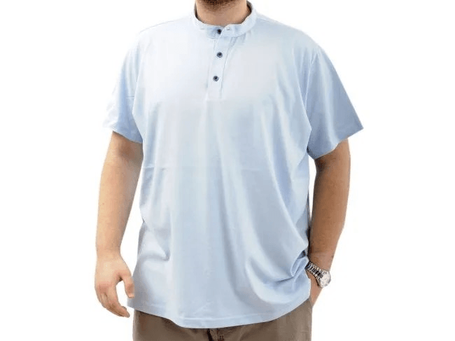 Büyük Beden Erkek Tişört Düğmeli Hakim Yaka T-Shirt 24339 Mavi
