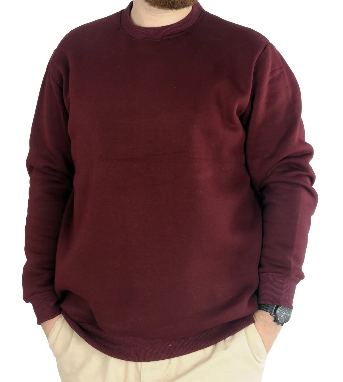 Erkek Sweatshirt Bisiklet Yaka Basic 20131 Mürdüm