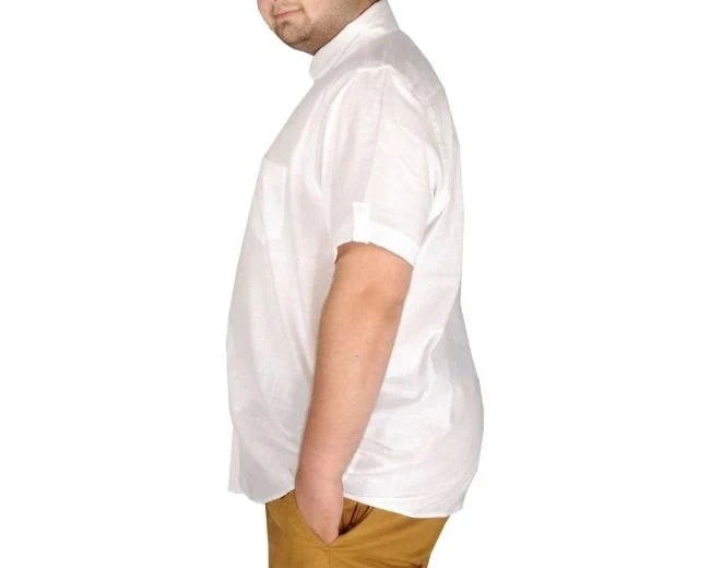 Büyük Beden Keten Likralı Gömlek Cepli 20389 Beyaz