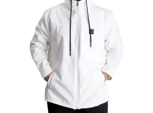 Büyük Beden Erkek Kapüşonlu Mont Waterproof Softshell 21235 Beyaz