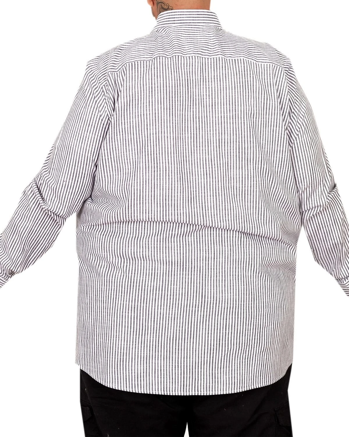 Büyük Beden Erkek Gömlek Uzun Kol Keten Cepli Siyah 20384