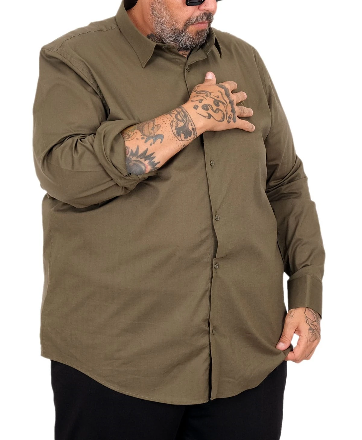 Büyük Beden Erkek Klasik Gömlek Likralı 20351 Haki