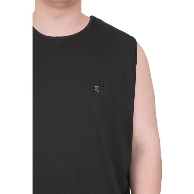 Battal Beden Erkek Kolsuz Tshirt  Nakışlı 25101 Siyah
