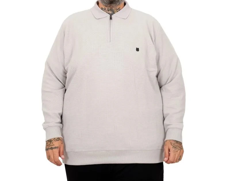 Büyük Beden Erkek Sweat Polo Yaka Waffle Selanik Gri 25822