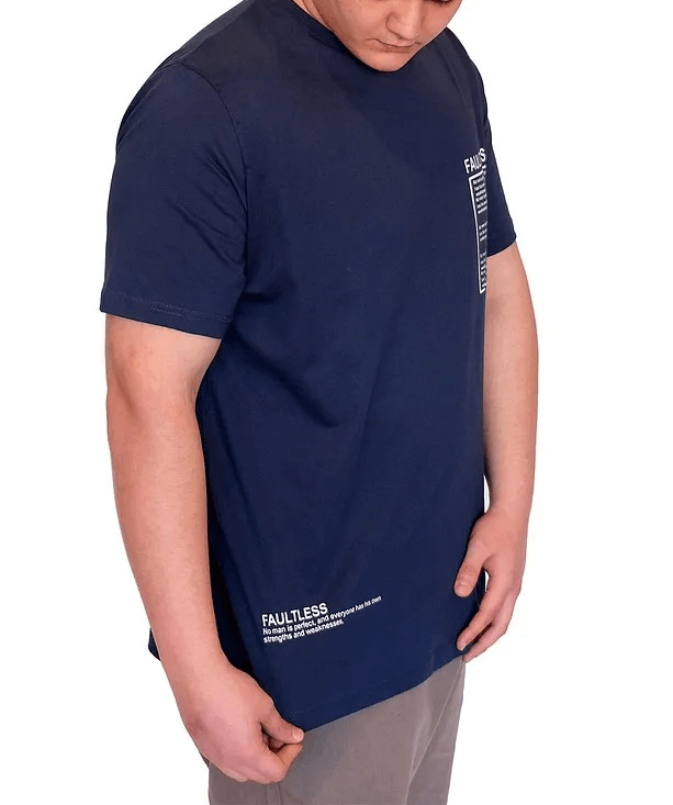 Büyük Beden Erkek T-Shirt Bisiklet Yaka FAULTLESS Basklılı U25011 Indigo