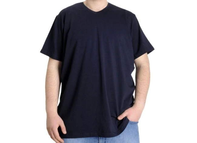 Büyük Beden T-Shirt V Yaka Likralı 20150 Lacivert