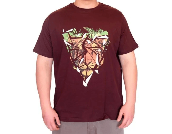 Büyük Beden Erkek T-Shirt Bisiklet Yaka TIGER Baskılı U25007 Mürdüm