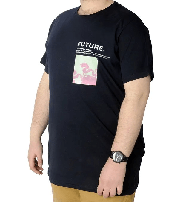 Büyük Beden T-shirt Baskılı Future 22154 Lacivert