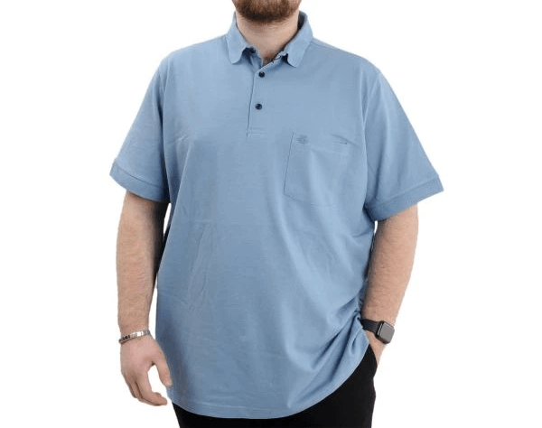 Battal Beden Erkek Tshirt Polo Yaka Cepli Klasik Pike 20552 Mavi
