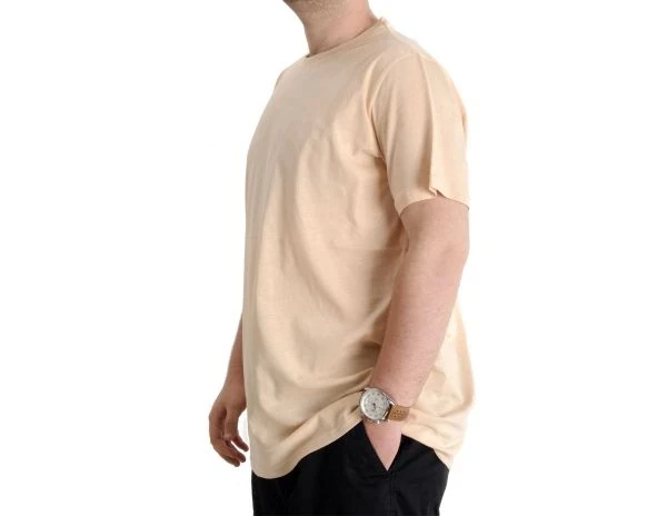 Büyük Beden Erkek Tshirt Bisiklet Yaka Basic 20031 Bej