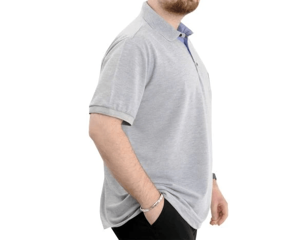 Battal Beden Erkek Tshirt Polo Yaka Cepli Klasik Pike 20552 Gri Melanj