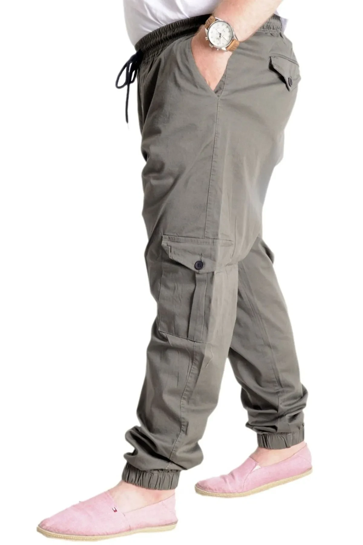 Büyük Beden Erkek Keten Kargo Jogger Valencia 21911 Haki