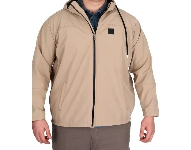 Büyük Beden Erkek Kapüşonlu Mont Waterproof Softshell 21235 Bej