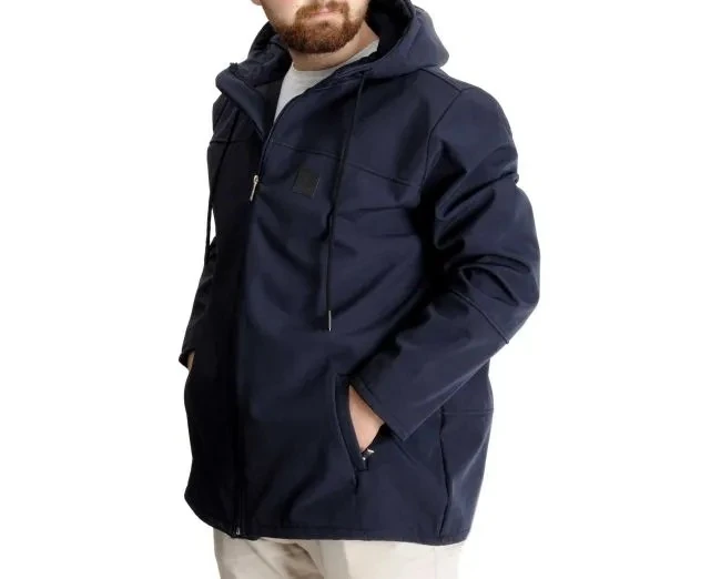 Büyük Beden Erkek Kapüşonlu Mont Waterproof Softshell C21235 Lacivert