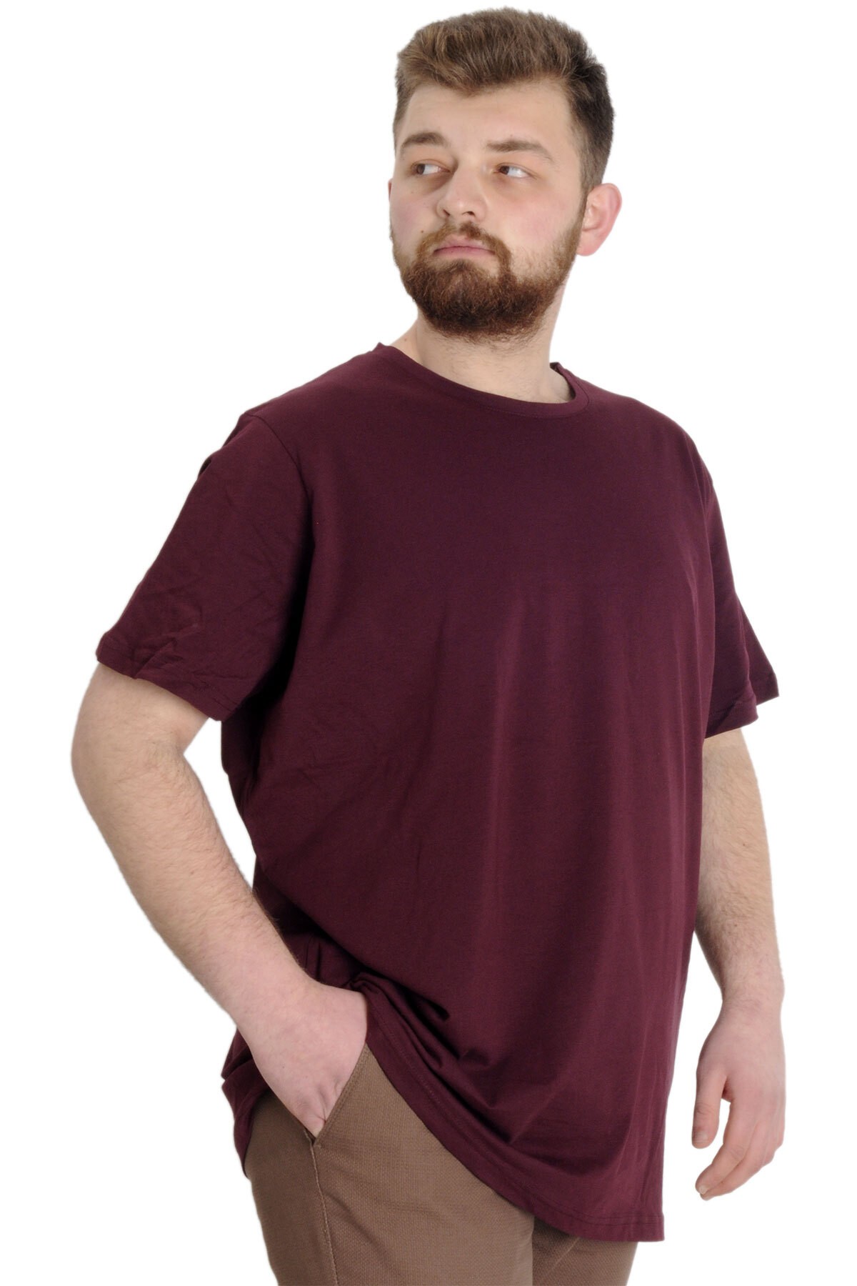 Büyük Beden Erkek Tshirt Bisiklet Yaka Basic 20031 Mürdüm