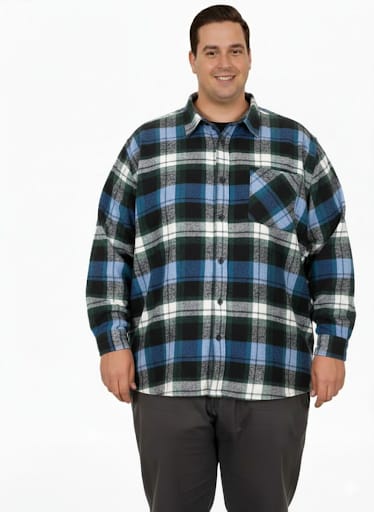 Büyük Beden Gömlek Tek Cep Oduncu 25394 Petrol-Yeşili