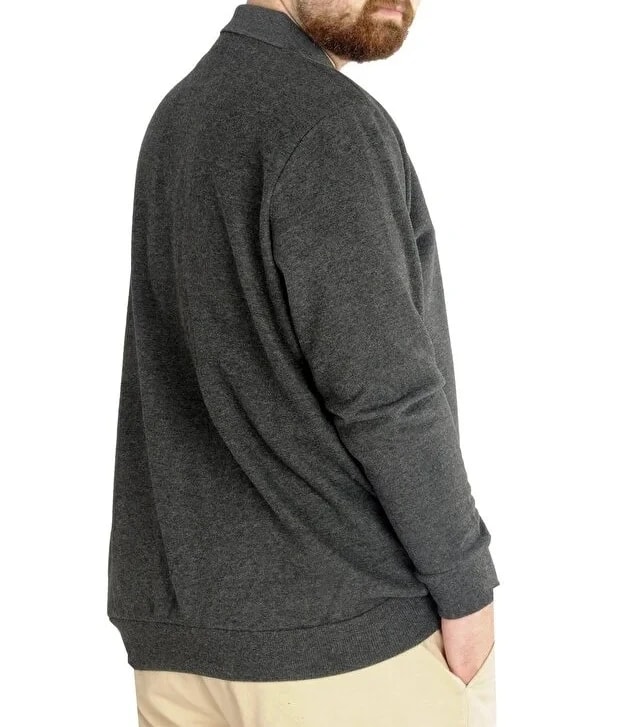 Büyük Beden Erkek Sweat Polo Cepli Selanik Basic 20441 Antramelanj