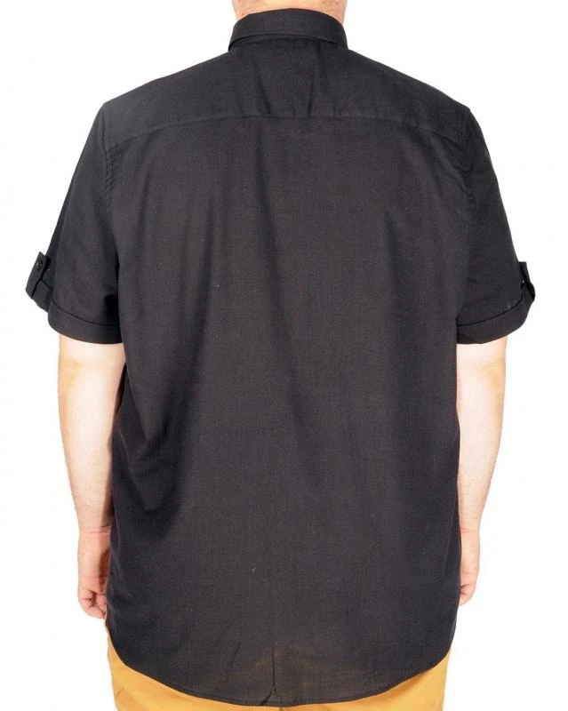 Büyük Beden Keten Likralı Gömlek Cepli 20389 Siyah