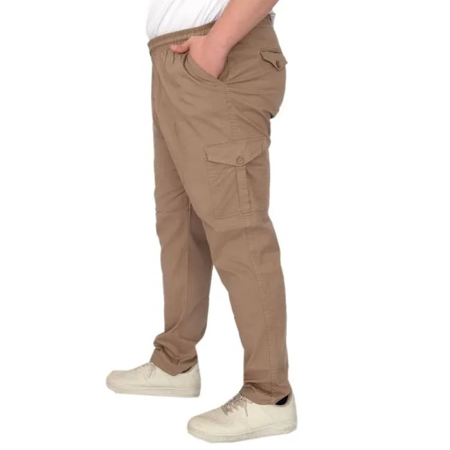 Büyük Beden Pantolon Keten Kargo Jogger Milano 21912 Cappuccino