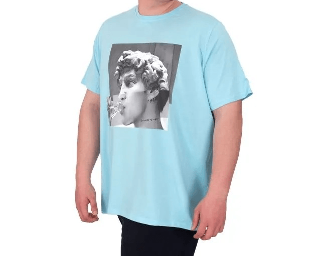 Büyük Beden Erkek T-Shirt Bisiklet Yaka STATUE 25027 Turkuaz