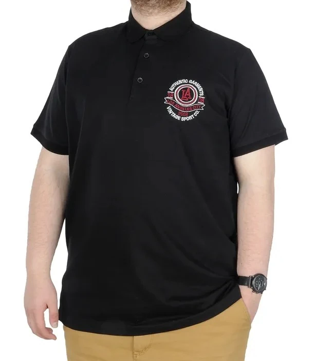 Büyük Beden T-Shirt Polo Los Angeles 22347 Siyah